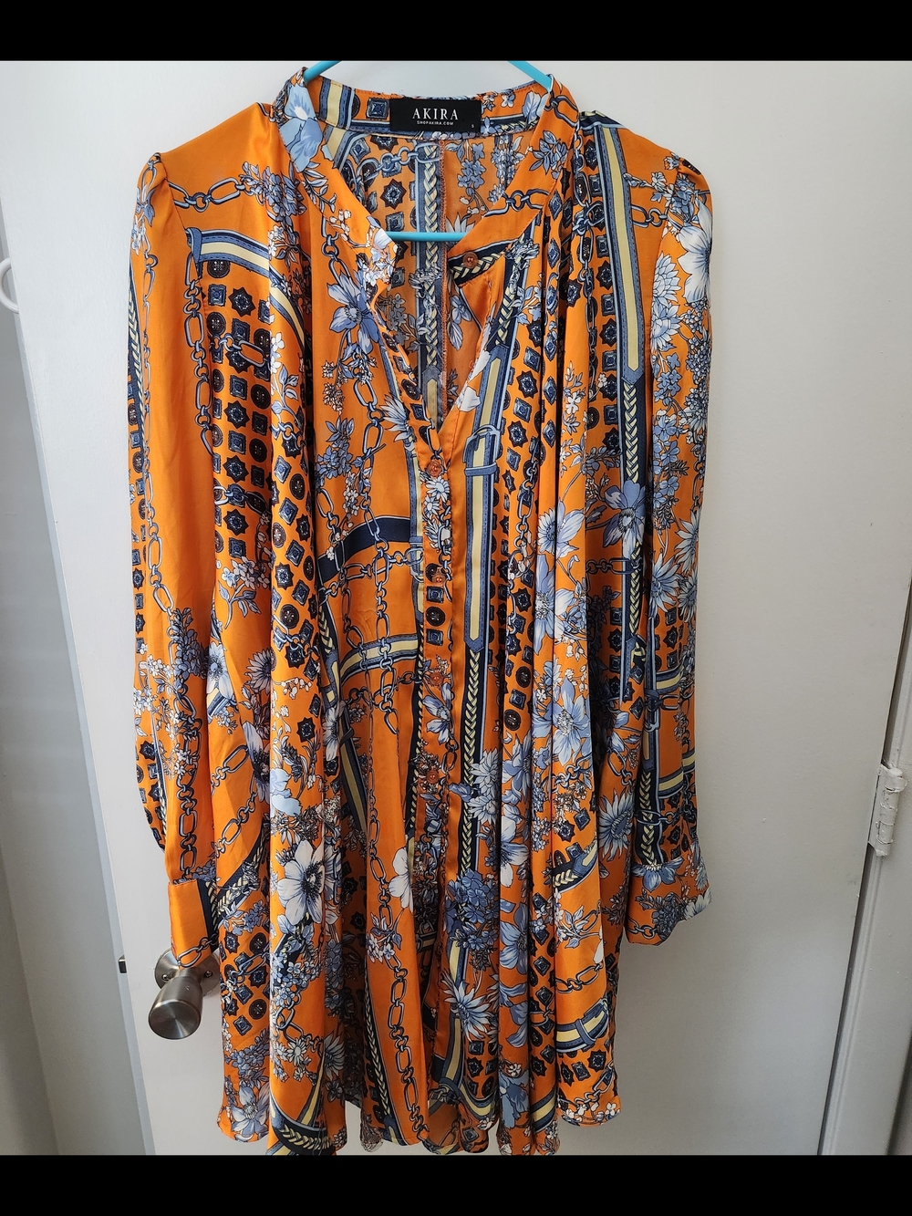 AKIRA Orange Floral Chain Print Blouse